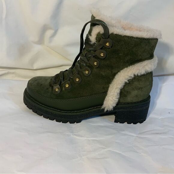 Tory Burch Boxwood Green Suede Cooper Shearling Bootie 5M - Picture 5 of 15
